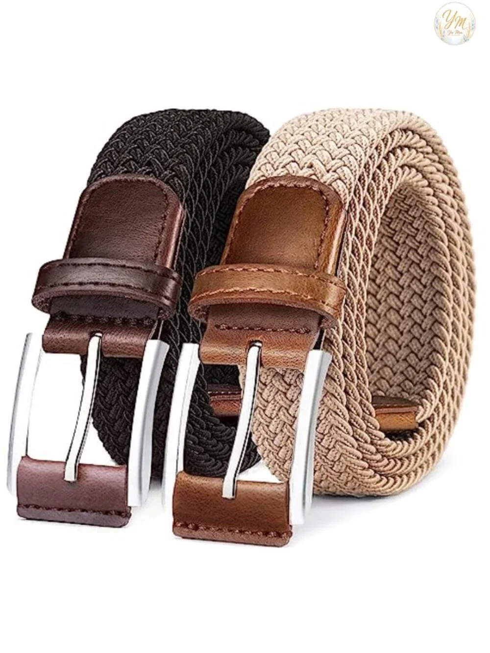 Woven Braided Stretch Web Belt 2-Pack Men No Hole Golf